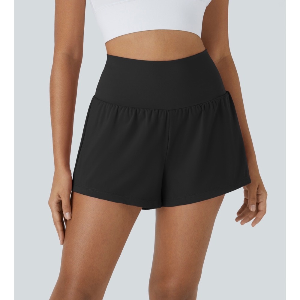 Halara SoftlyZero Airy Super High Waisted 2-in-1 InstantCool Yoga Shorts Black L